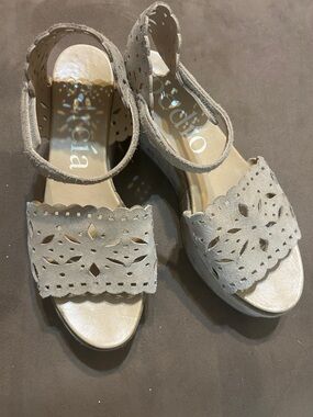 Pedro Garcia Beige Cutout Suede Wedge Sandals